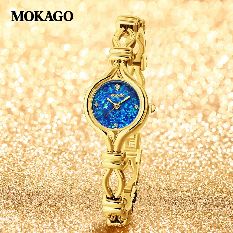 

MOKAGO M8155 2025 Новые женские часы премиум-класса с циферблатом Beimu, золотые, синие, контрастные, элегантные, в стиле ретро, водонепроницаемые, 3 атм, с камнями