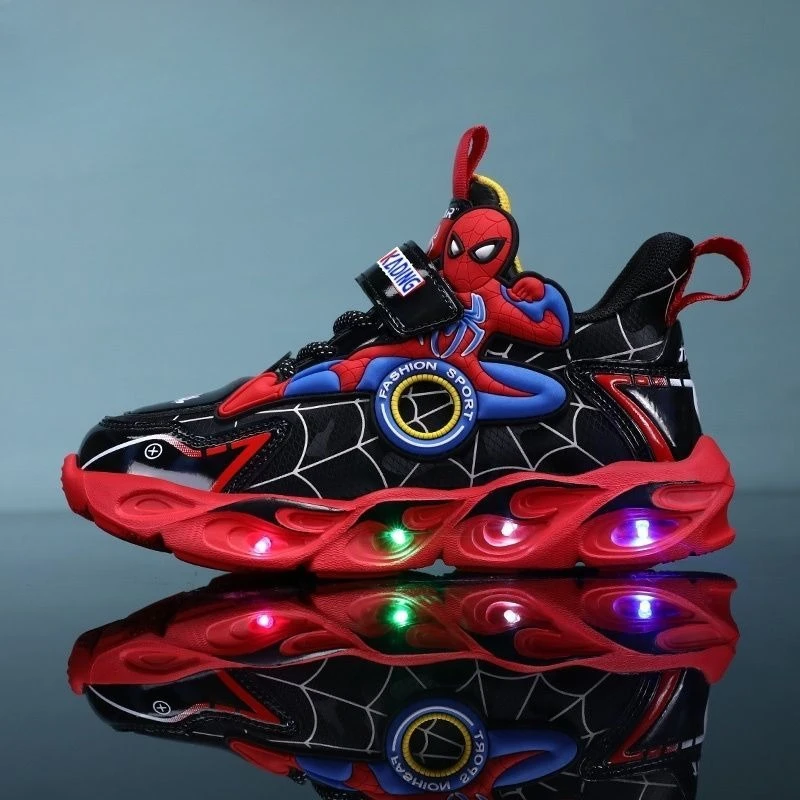

Cartoon Light-Up Spider-Man Men's Cartoon Leather Waterproof Sneakers Creative Trendy Cool Mesh Breathable Running Shoes Gift