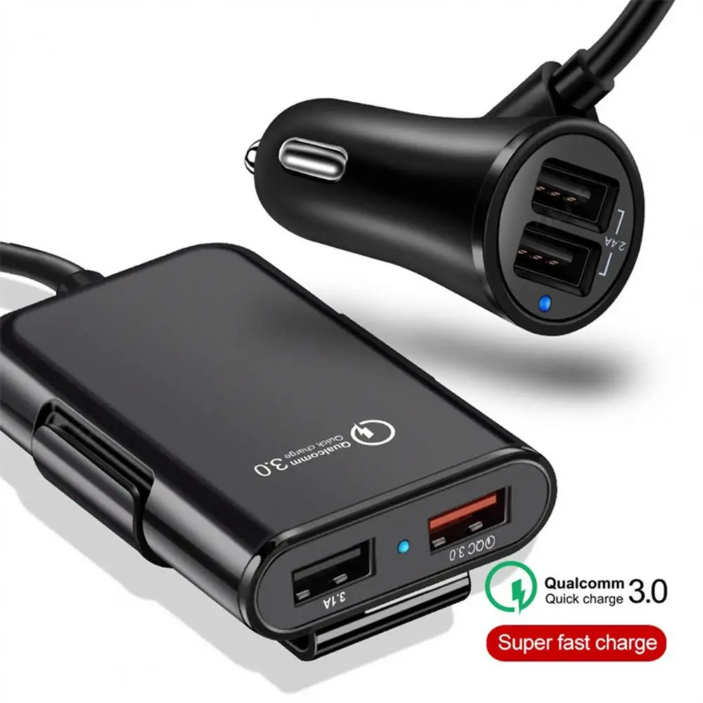 Car Charging Adapter Universal High Power Car Charger with 4 Usb Ports Fast Charge Adapter for Front Rear Seats Qc3.0 Technology