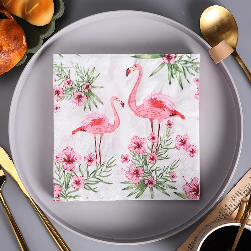 

20pcs/pack Flamingo Flower Printed Home Tableware Disposable Napkins Paper Tissues Tableware Wedding Party Decor