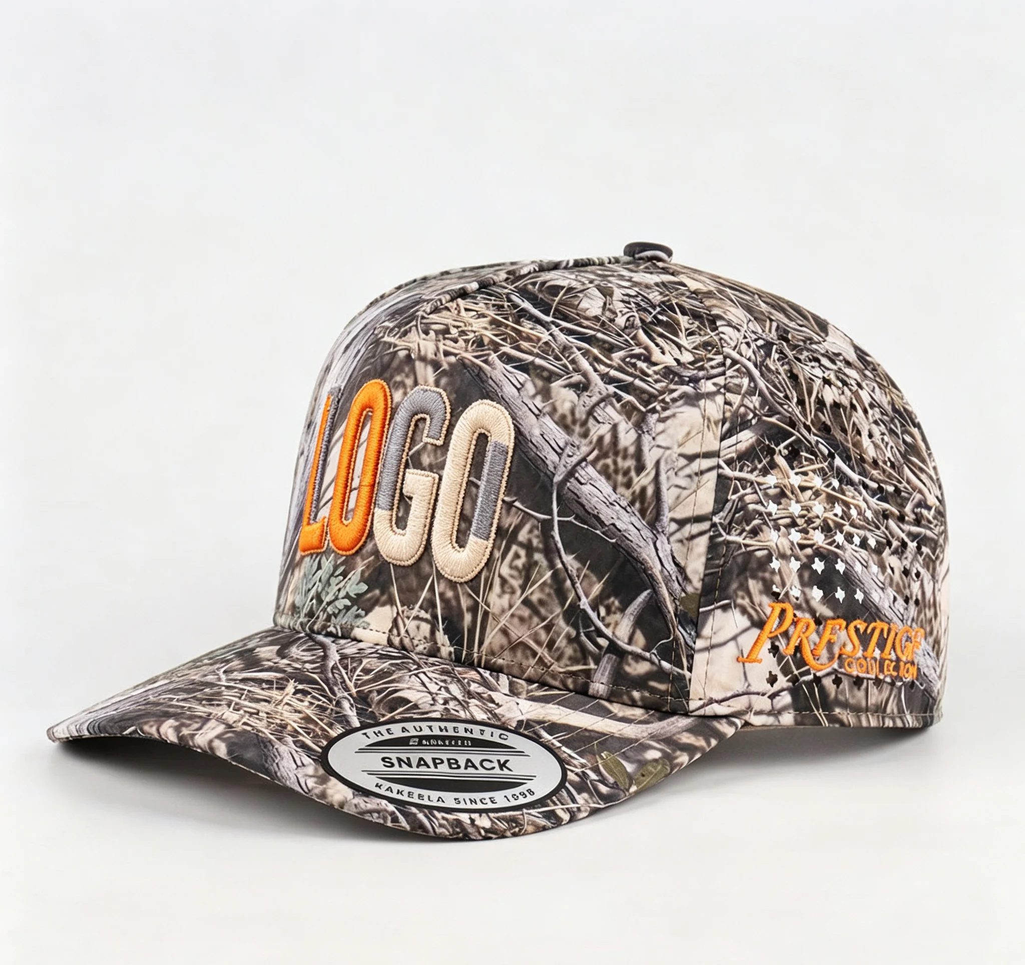 Assorted Design Waterproof Polyester Golf Hat Custom 3D Embroidery Camo Print Baseball Cap for Outdoor Hunting