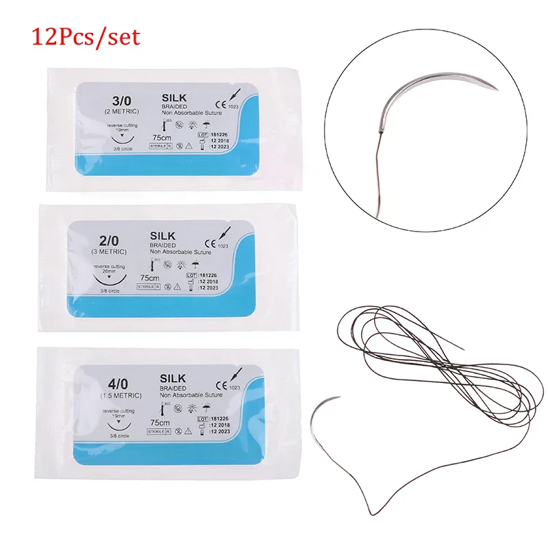 12PCS Dental Sutures Veterinary Practice Suture Kit Surgeon Suture Needle Stitches With Thread Surgical Simulation Material