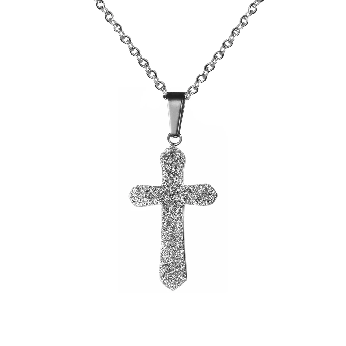 1pc 42cm+3cm Fashion Korean Version Of Women\'s Cross Stainless Steel Frosted Pendant Necklace For Women Charm Jewelry Gift