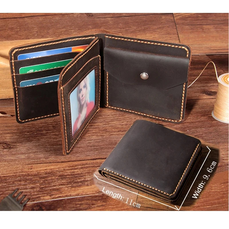 Handmade Vintage Crazy horse Genuine Leather Wallet Men Purse Leather Men wallet short style Male Money Holder Coin bag WF206