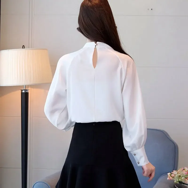 SEXMKL 2024 Long Sleeve Women Blouses White Shirt Fashion Casual Chiffon Office Blouse Korean Women\'s Clothing Ladies Tops Blusa