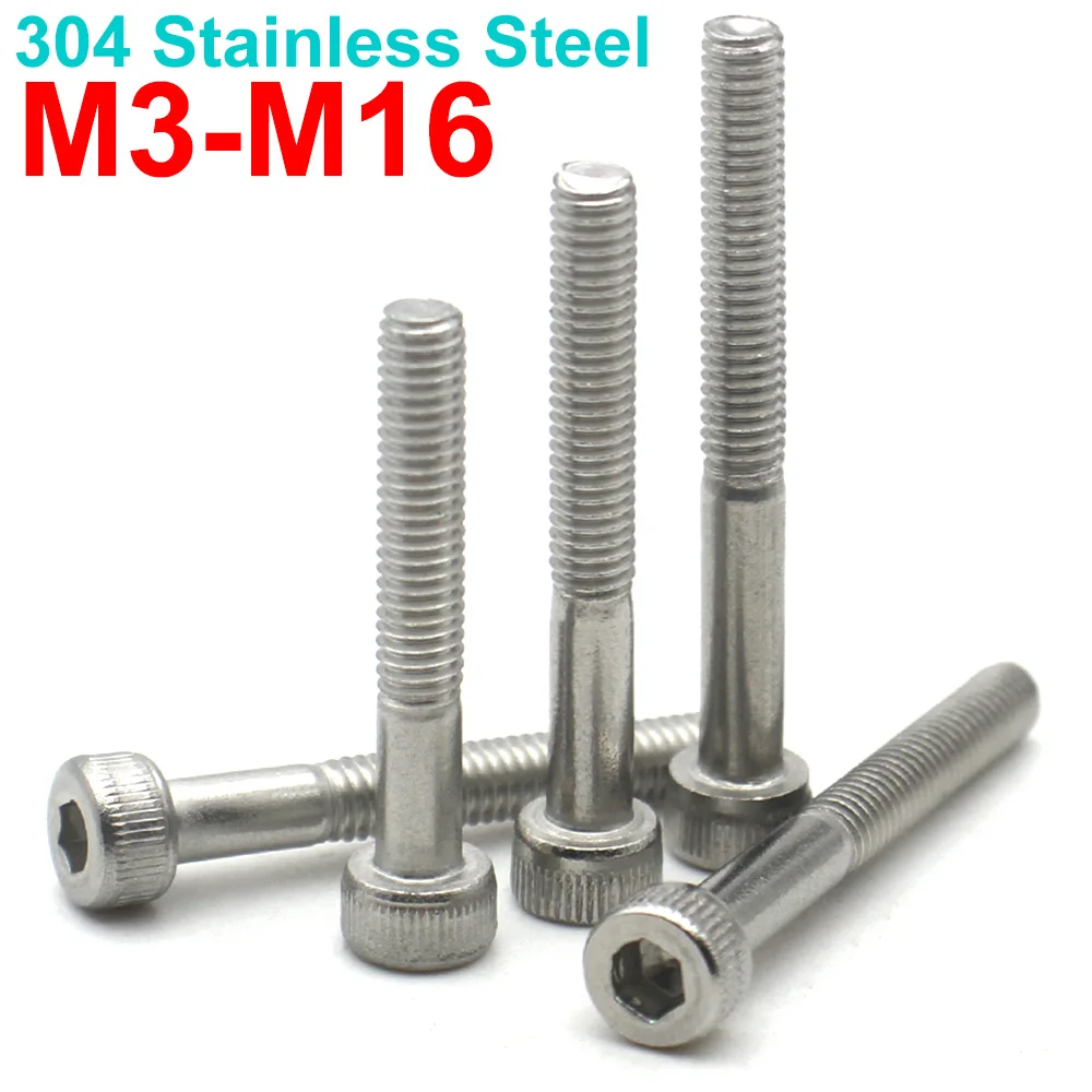 10-1pcs 304 Stainless Steel Socket Cylinder Head Cap Screws M3 M4 M5 M6 M8 M10 M12 M14 M16 Partial Thread Hex Bolts Long Length
