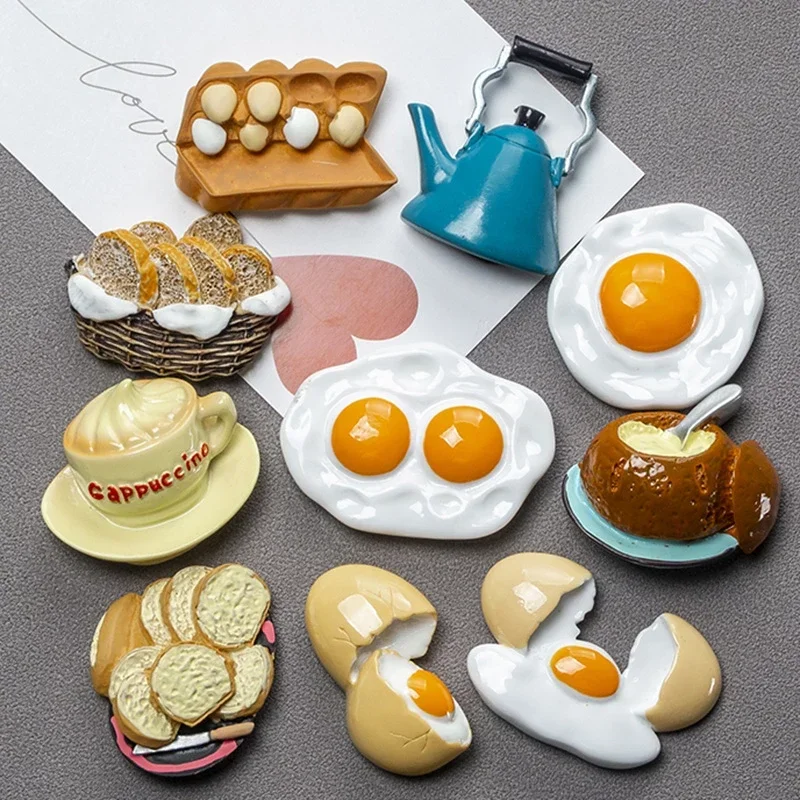 Imitation Food Refrigerator Paste 3D Egg Bread Children Early Education Magnet Fridge Magnet Paste Message Stick Home Decoration