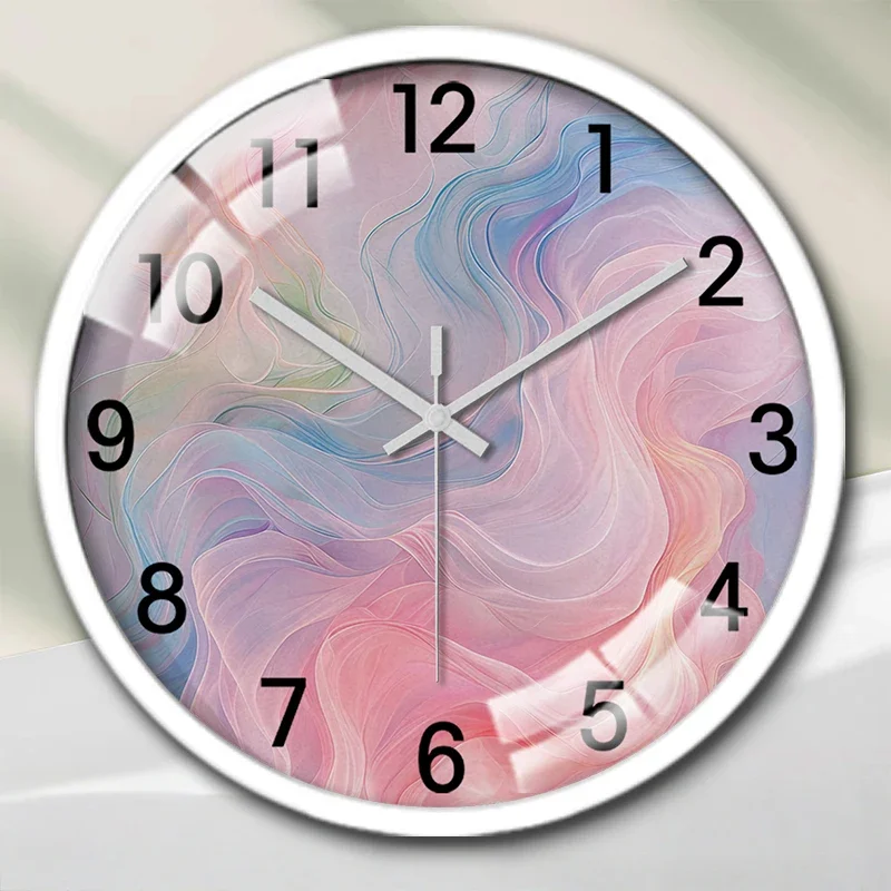 Pastel Waves Cartoon Round Silent Hanging Wall Clock, Suitable For Living Room, School, Study Room, Bedroom, Children's Gifts.