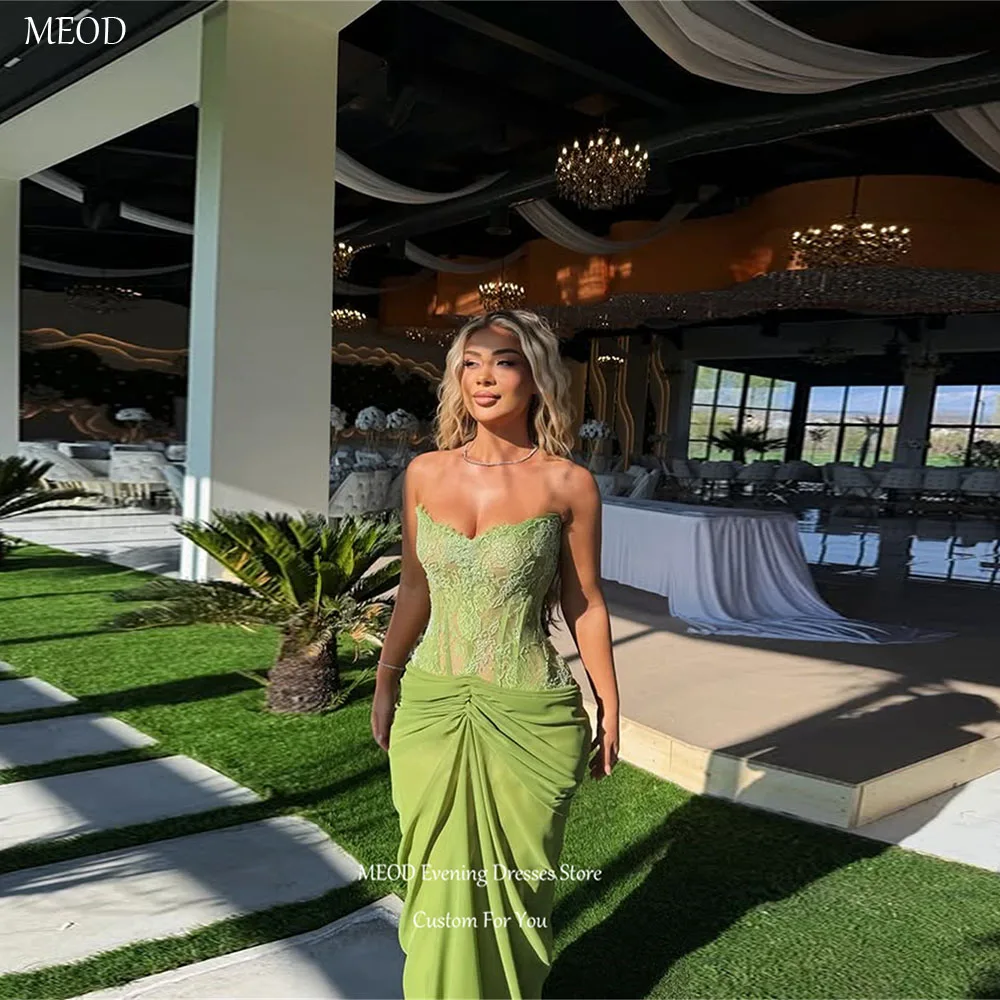 

MEOD Green Mermaid Women's Evening Dresses Sweetheart Chiffon Prom Gown Sleeveless Lace Appliques Robes De Soiree Customized