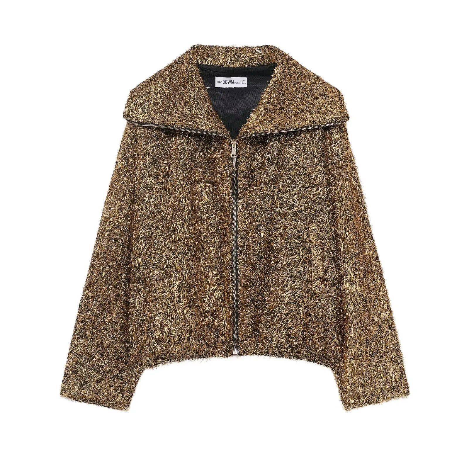 

Spring 2026 Women's Loose Casual Sle Metal Color Tead Jaet Flight Jaet Polyester Fiber Long Sve Zipper Closure Sol...