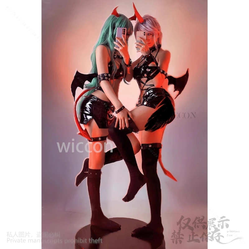 

[Moe Cos] Scanty Cosplay PANTY STOCKING GARTERBELT Anime Costume Nightclub Patent Leather Demon Sexy PU Tight Suit Halloween