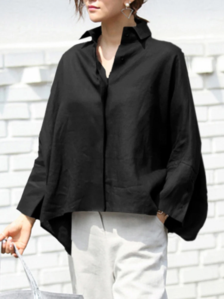 VONDA 2024 Moda Damska Koszule Jesień Długi Rękaw Elegancka Bluzka Styl OL Tunika Topy Oversize Casual Solid Loose Party Blusas