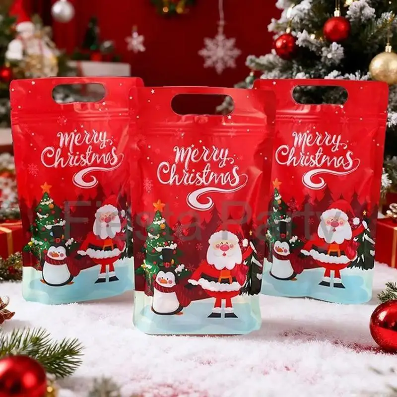 Resealable 10/25 PCS Merry Christmas Sealed Bags Christmas Red Santa Claus Snowman Christmas Lootbags Gift Bags Candy Bag