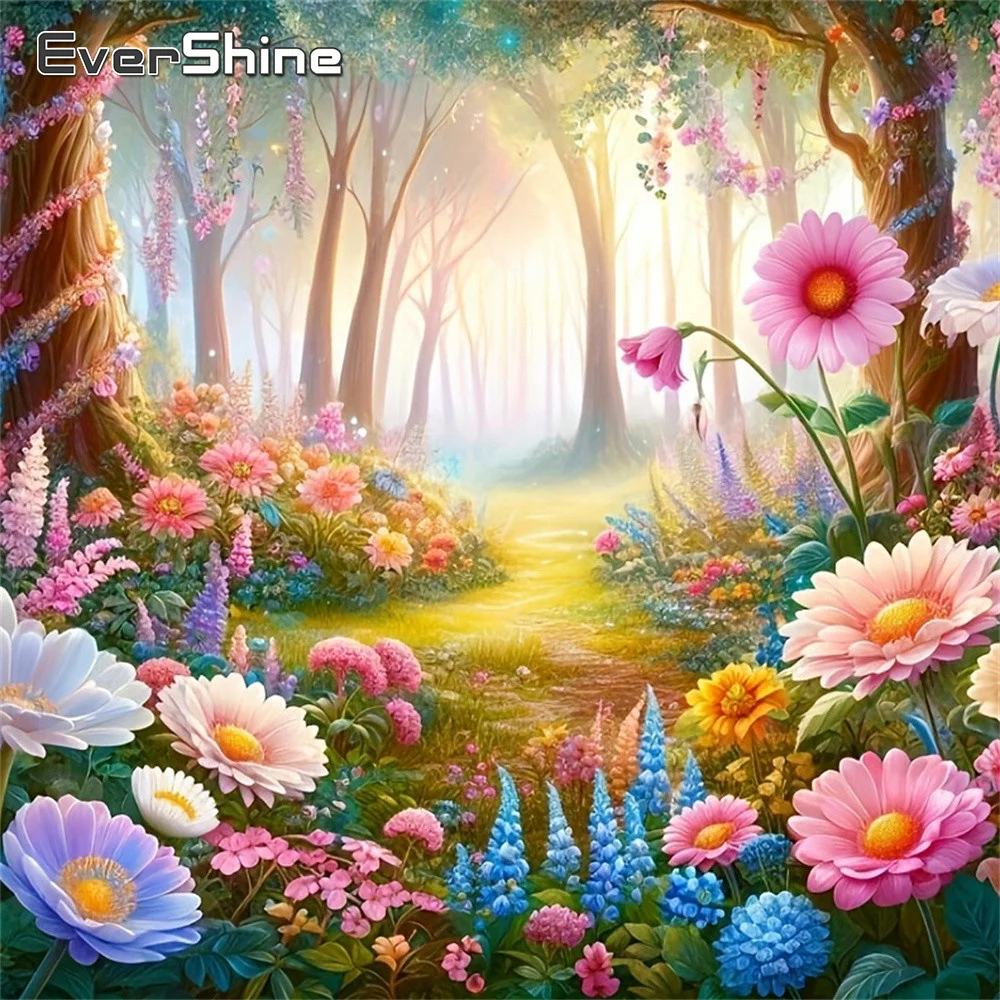 Evershine DIY Diamantmalerei Landschaft Strass-Mosaik Wald Diamant-Stickerei Gänseblümchen 5D Bild Baum Wandkunst