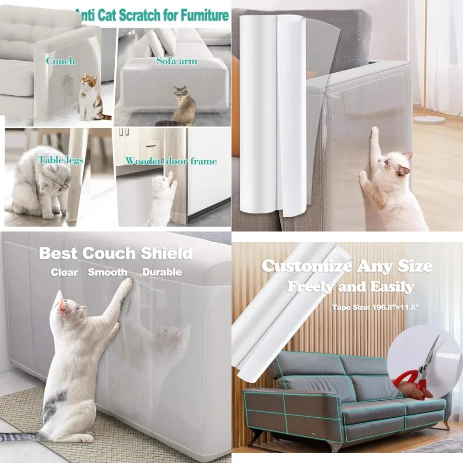 

Self-Adhesive Furniture Protector Tape for Sofa Beds Doors Tables and Walls 197x12 Cat Claw Guard to Prevent Scratches from Cat