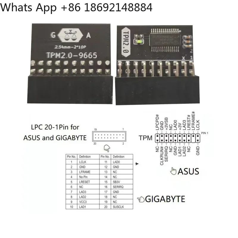 LPC TPM 2.0 Remote Card Encryption Security Module for 20-Pin and 18-Pin Systems