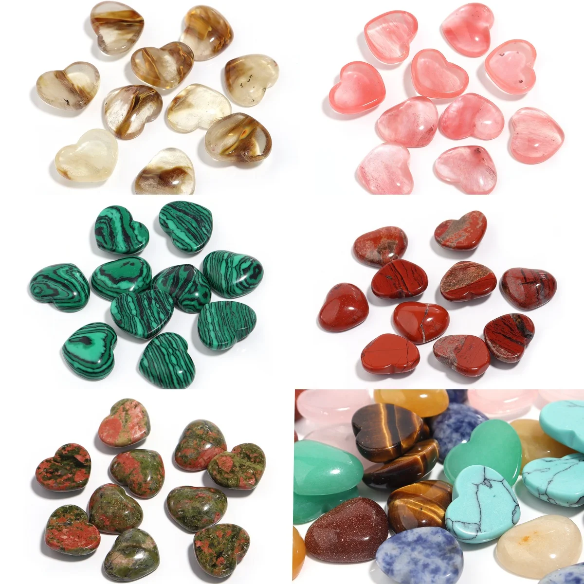 

5pcs/lot Natural Stone Beads Cabochon Turquoises Agate Crystal Heart Flat Back Cabochons For Jewelry Making DIY Ring Necklace