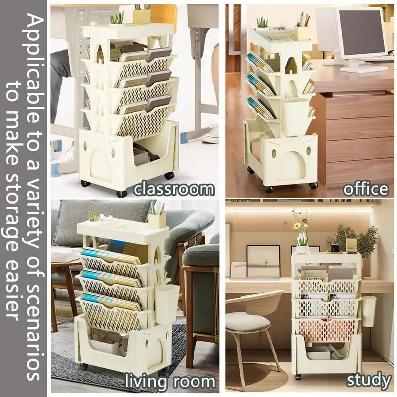 Móvel 5 Tier Livro Prateleira sobre Rodas Rotatable Estante De Armazenamento, Criativo Display Stand, Decoração de Casa, DIY Estante