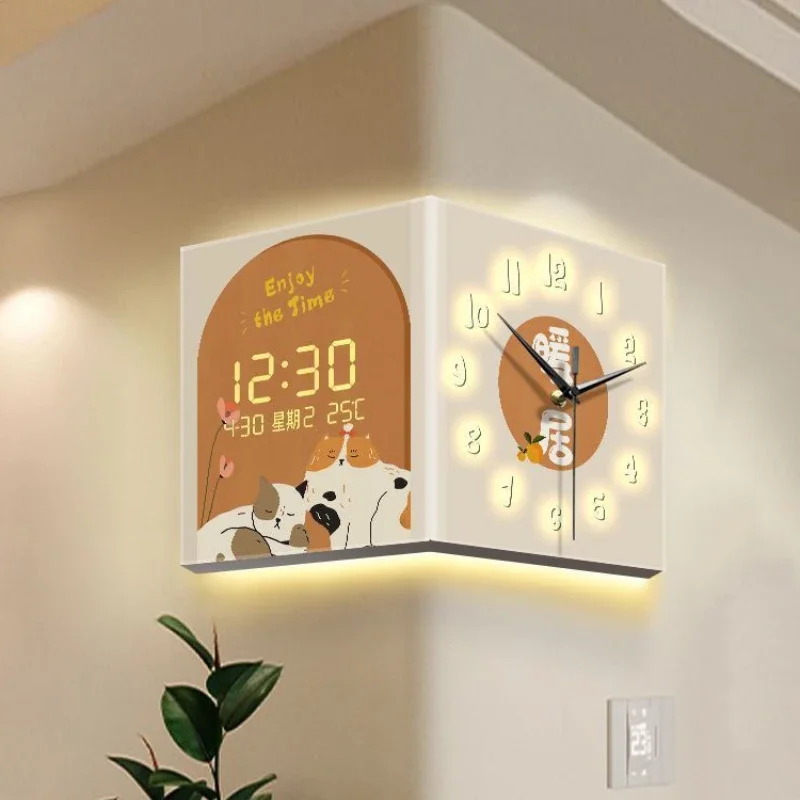 Corner Corner Double Sided Electronic Clock Watch Living Room Dining Table Wall Art Wall Clock