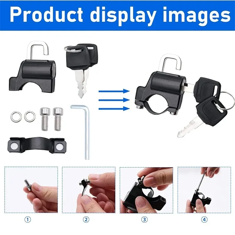 Motorcycle Helmet  Anti-Theft Lock for 22-28mm Handlebar Electric Scooter Bicycle Helmet Security Lock Motor Accessories