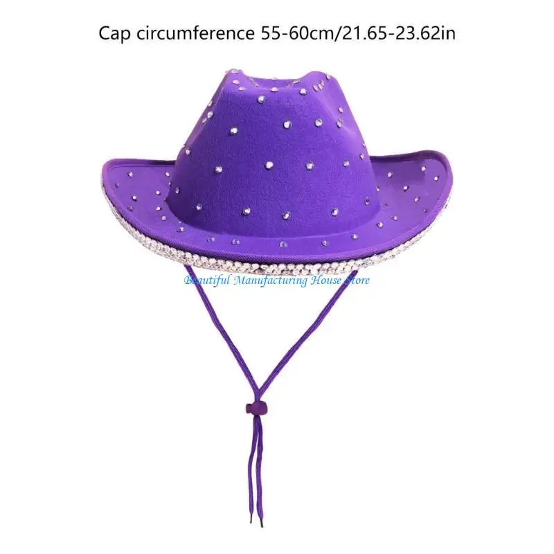 E56A Sparkly Cowboy Hat Rhinestones Brim Panama Hat for Bachelorette Party 6