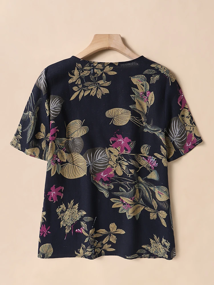 ZANZEA 2023 Sommer Frauen Baumwolle Hemd Fashion Floral Bedruckte Tops Kaftan Chemise Kurzarm Blusen Kausalen Oansatz Tunika Blusas