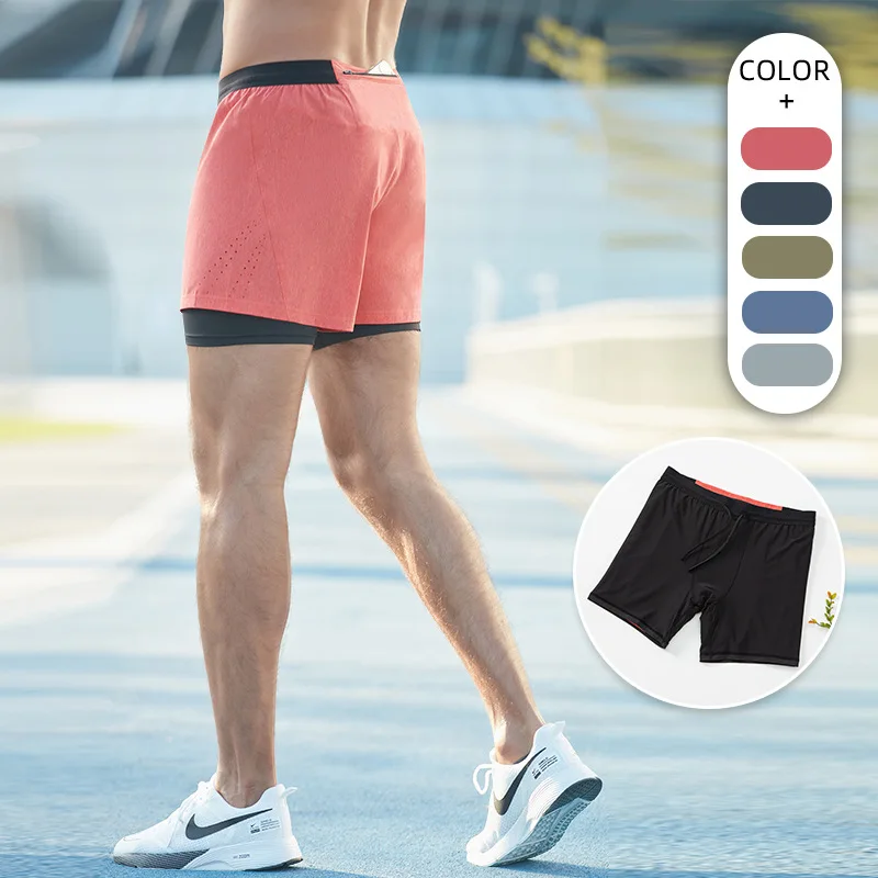 2 in 1 Marathon Shorts Quick Dry Long Distance Running Training Tights Sports Women Men Gym Summer Pockets Lining Breathable