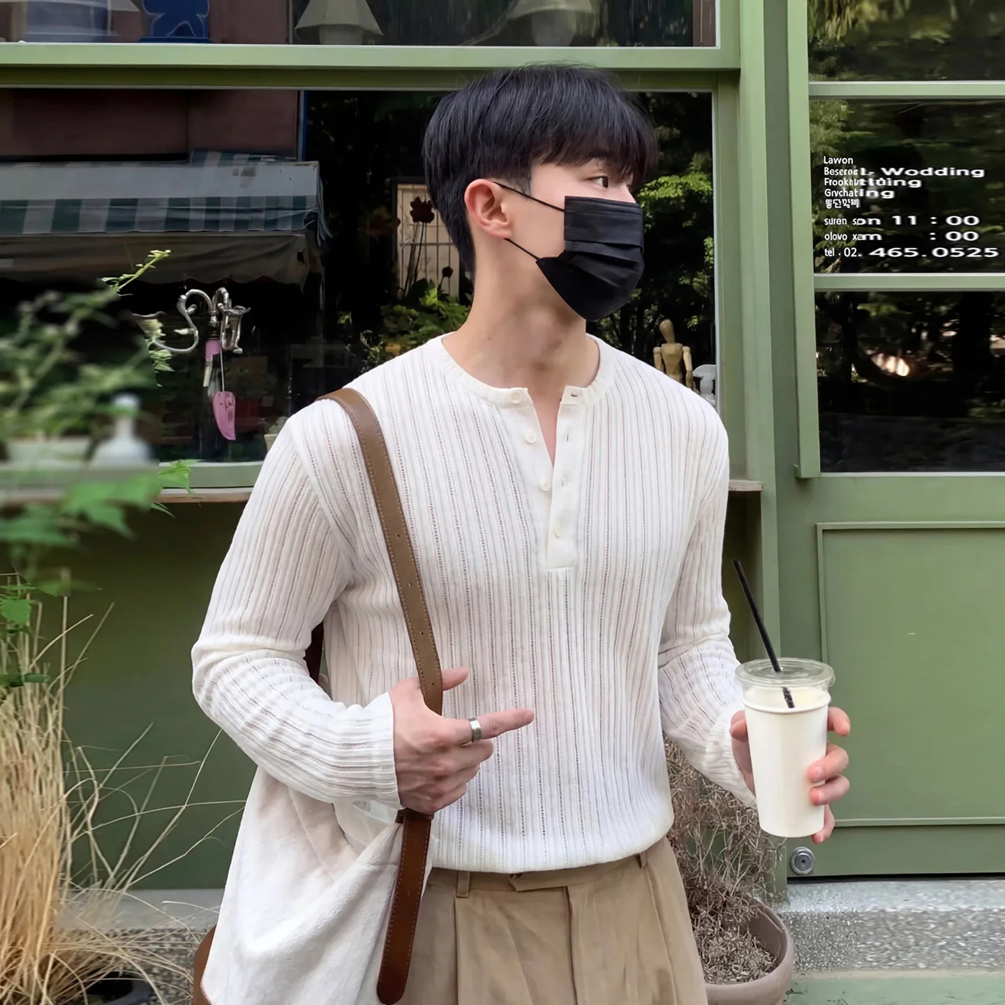 Spring Autumn Men's Ribbed Texture Henley Neck Long Sleeve Comfortable Casual Simple Versatile Trendy Daily Wear Commute T Shirt