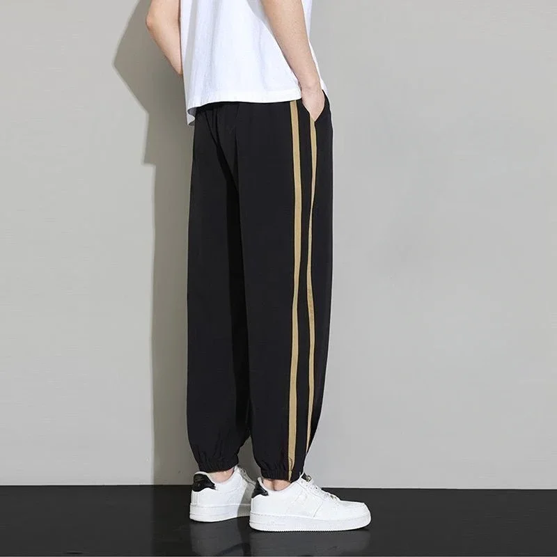 Zomer Dun Effen Gestreept Zwart Met Rits Zak Heren Joggingbroek Cropped Broek Mannen Sportbroek Ontwerper Nieuw In Xxl Los