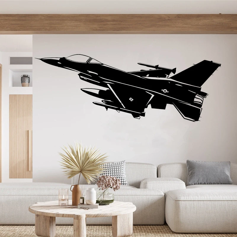 F-16 Fighting Falcon Fighter Jet Vinyl Wall Sticker Modern Military Equipment Home Bedroom Decor Car Door Decoration Gift Mural