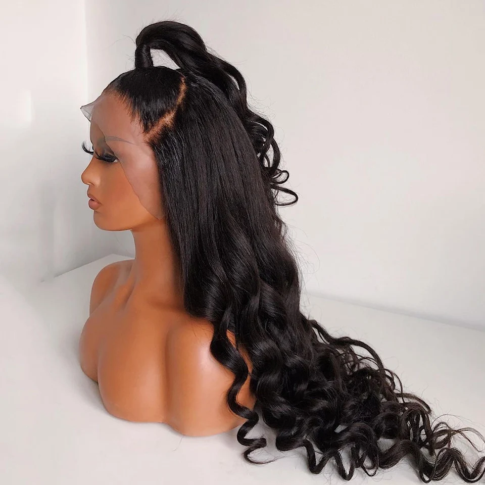 

26Inch Long Natural Black Deep Wave Curly Soft Glueless 180Density Lace Front Wig For Women With Baby Hair Preplucked Daily