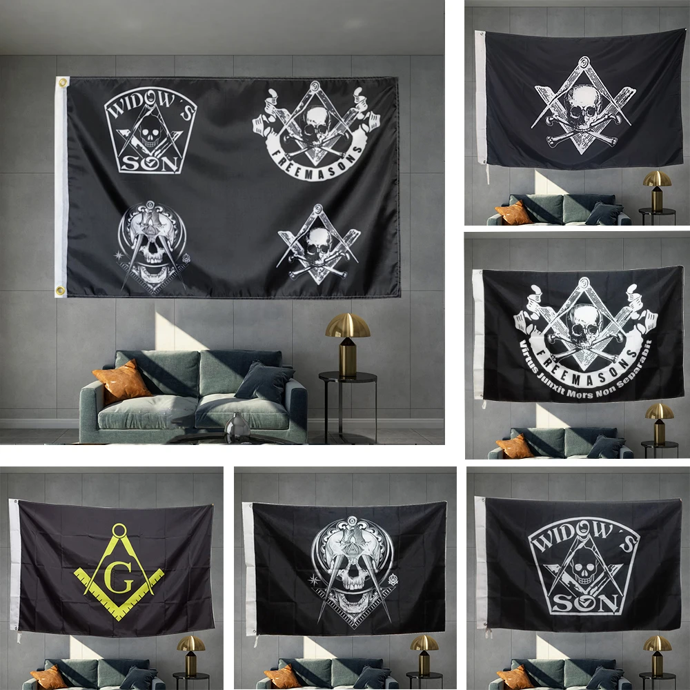 Masonik bayrak widow'un Son Freemaonary kafatası başkanı İskelet mili kapağı pirinç Grommets tasarım açık reklam afişi dekor
