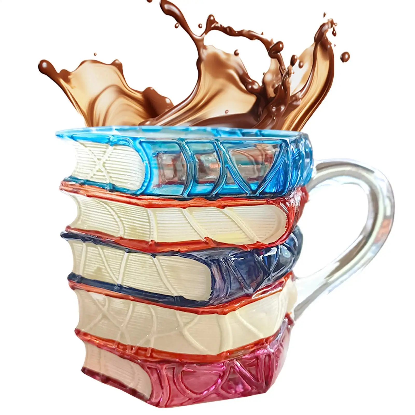Painted Book Mug 300ml 3D Painted Tea Drinkware Book Stack Coffee Cup for Readers Writers Teachers Students Librarians Birthday