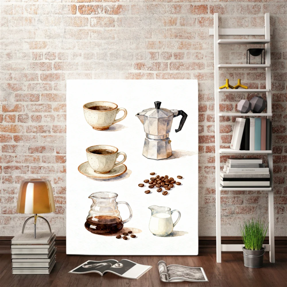 Coffee Making and Bread Wall Poster Mural Canvas Prints Painting Cafe Kitchen Living Room Dinning Room Office Home Decoration