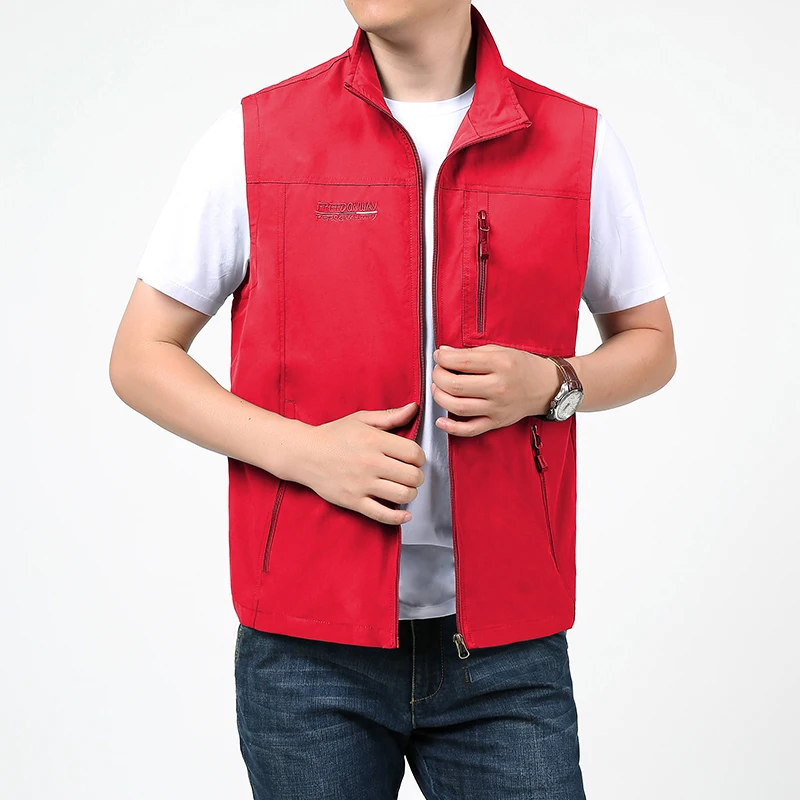 Vestes en fibre de plein air pour hommes, vêtements de sport décontractés, col montant, fermeture éclair, mode estivale, poches, épissé, gilets droits