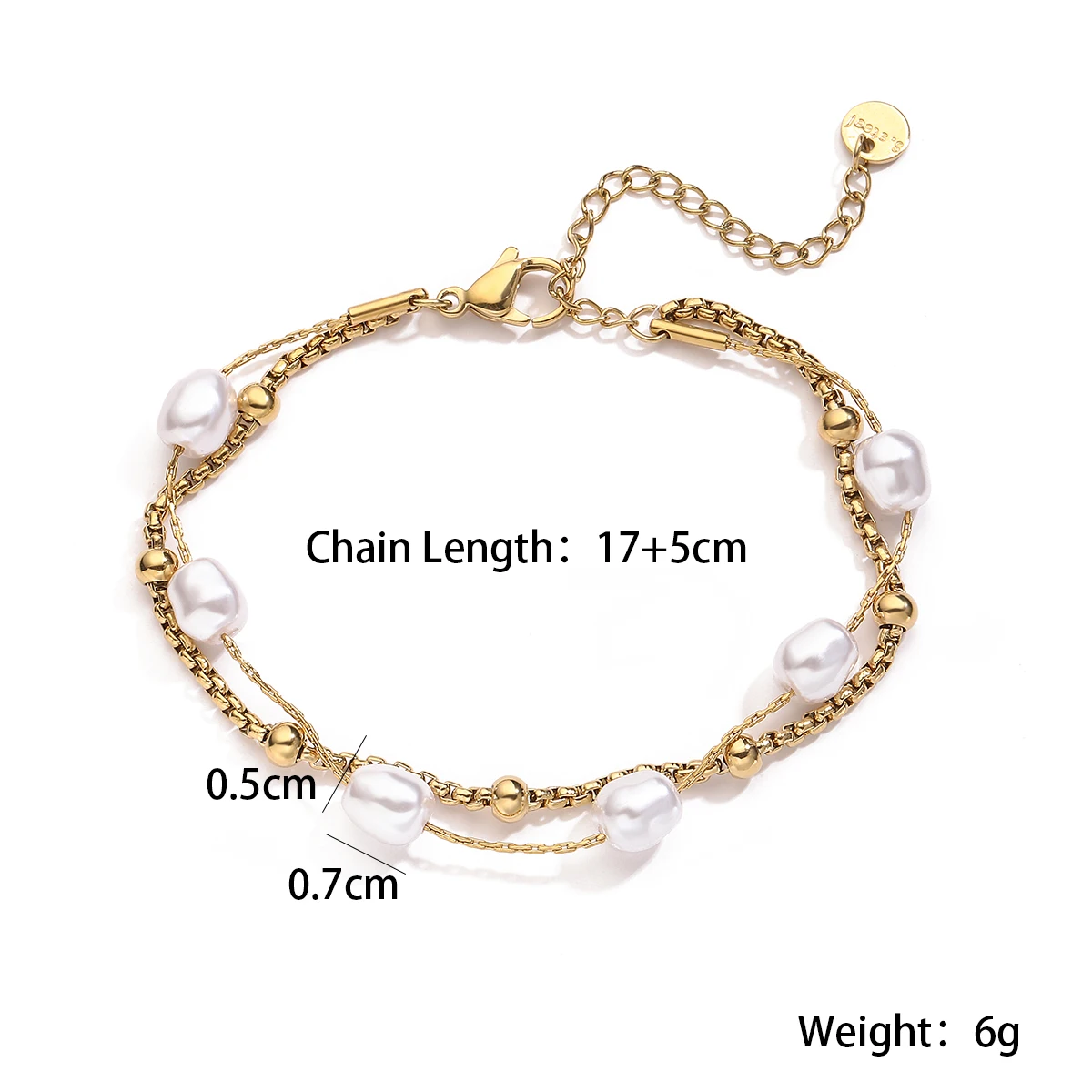 2025 New Hot Gold Color Double Layers Pearl Bracelet For Women Stainless Steel Party Jewelry