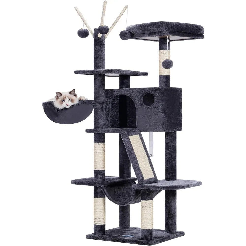 

Hey-brother Cat Tree, 53 inch Cat Tower for Indoor Cats, Cat House with Padded Platform Bed, Toy Balls, Large Cozy Condo, Hammoc