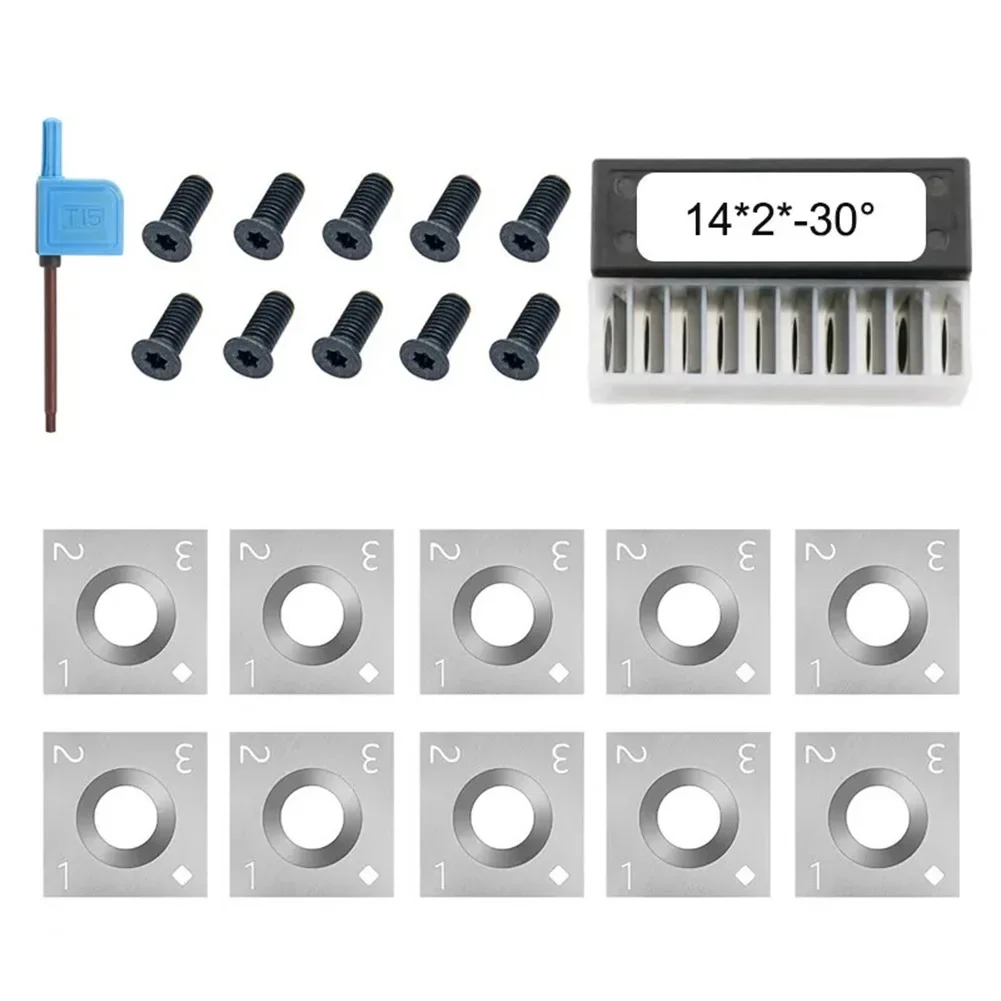 Woodworking Essential Set of 10 Solid Carbide Inserts in 14mm Size with Screws & Wrench for Enhanced Performance