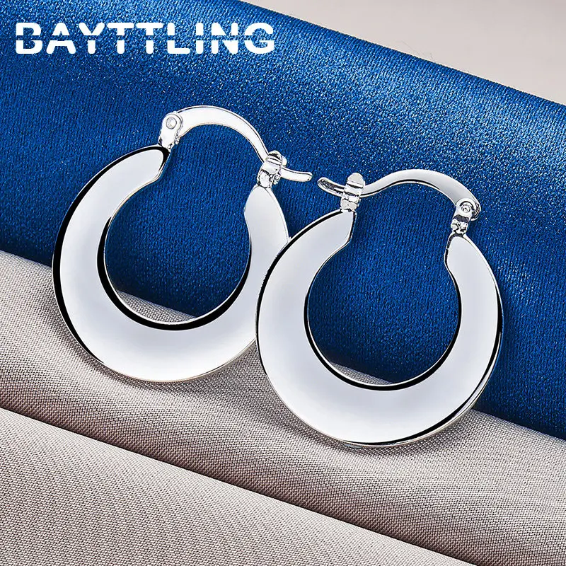 

BAYTTLING 925 Sterling Silver Earrings Simple Glossy Moon Hoop Earrings For Women Charm Wedding Gift Party Jewelry Accessories