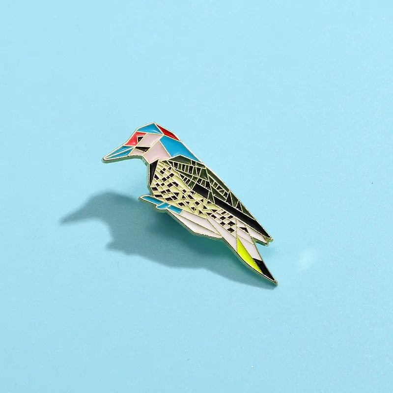 Colorful Jigsaw Puzzle Pattern Bird Pins Pretty Kingfisher Enamel Brooches Cheap Clothing Bag Jewelry Wholesale