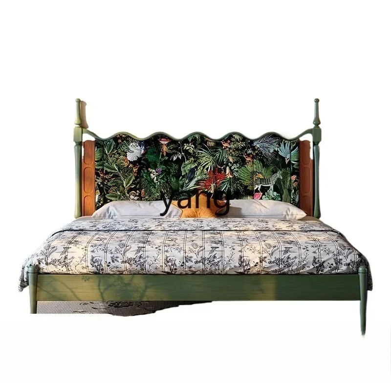 LTT retro master bedroom solid wood double bed high sense new Chinese white soft bag bed