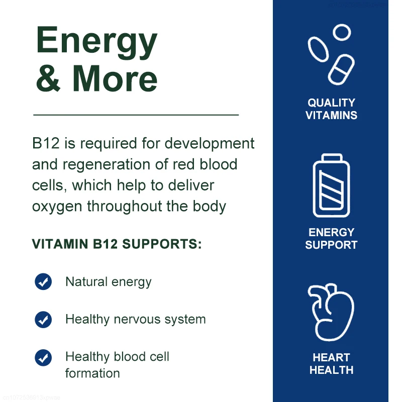 500 Mcg Vitamin B12 Capsules Methyl B12 Organic Spirulina Supports Healthy Mood Energy Heart&Eye Vitamin B12 Supplements