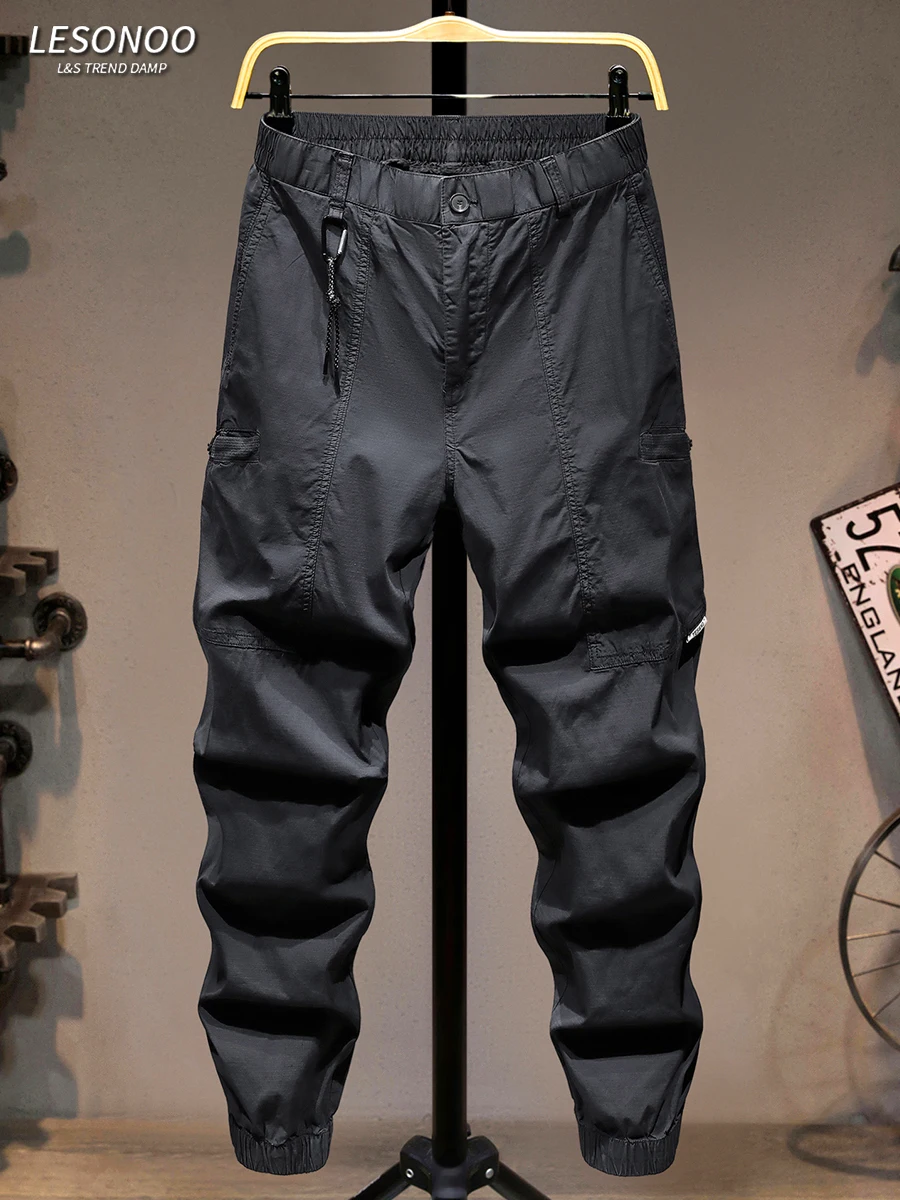 

Мужские летние тонкие повседневные брюки свободного кроя с эффектом похудения, многокарманные рабочие брюки, молодежные модные брюки с эластичным поясом и манжетами