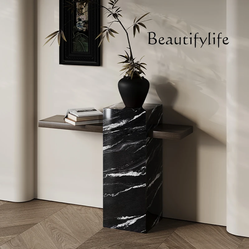 Rock slab entrance table light luxury minimalist entrance table against the wall into the living room end view table