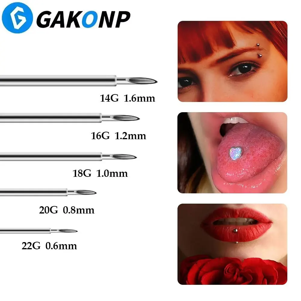

100/50pcs Piercing Needles Disposable Sterile Puncture Needles 14G 16G 18G 20G 22G Body Piercing Needle for Nose Lip Piercing