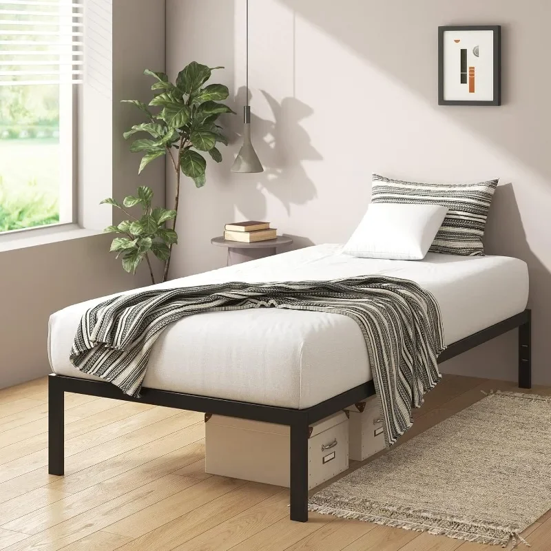 

Platform bed frame, wooden slats support, easy to assemble, double bed