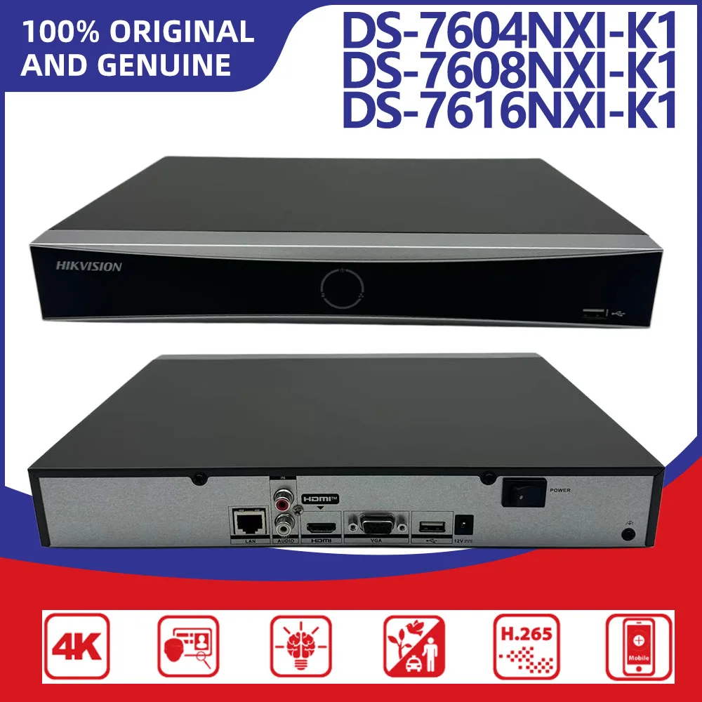Hikvision DS-7604NXI-K1 DS-7608NXI-K1 DS-7616NXI-K1 4/8/16CH AcuSense 4K NVR H.265+ HDMI/VGA 1SATA Up to 10TB Home Security NVR