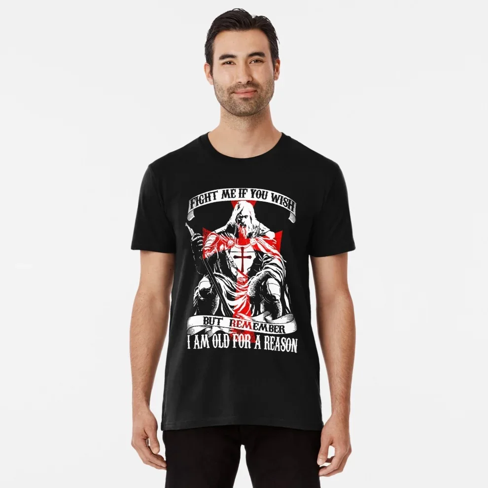 

Я старый для причина. Футболка «Щит-хрест» Средневековый воин Рыцари-тамплиеры. Новая повседневная футболка из 100% хлопка с коротким рукавом и круглым вырезом