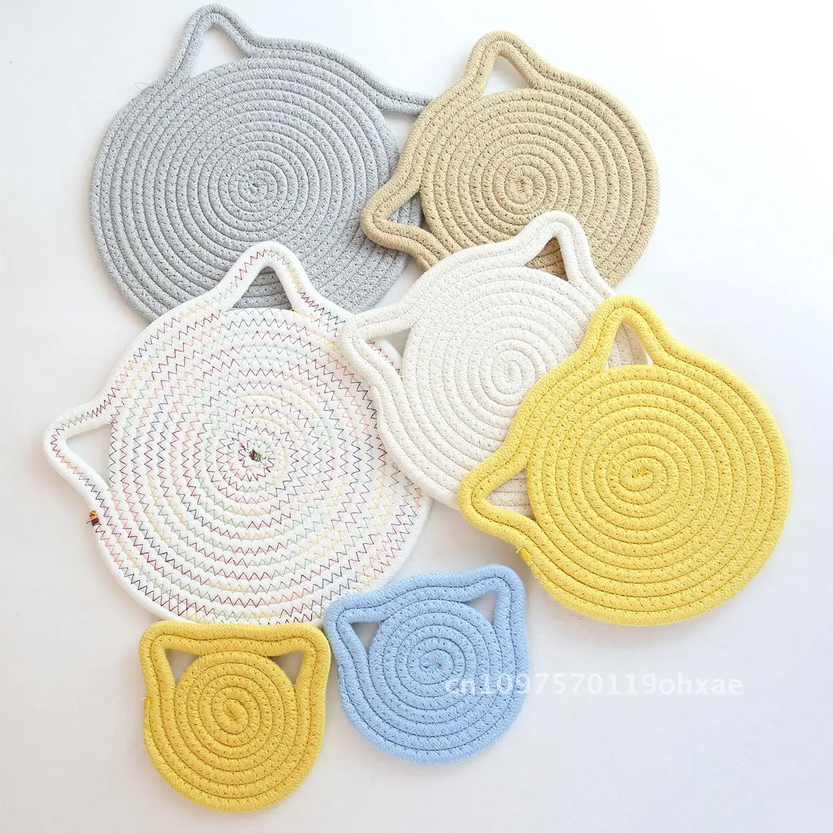 Tapete de mesa tecido de corda de algodão estilo nórdico anti-queimadura isolamento térmico dos desenhos animados gato ponto forma engrossado lugar esteira em várias cores