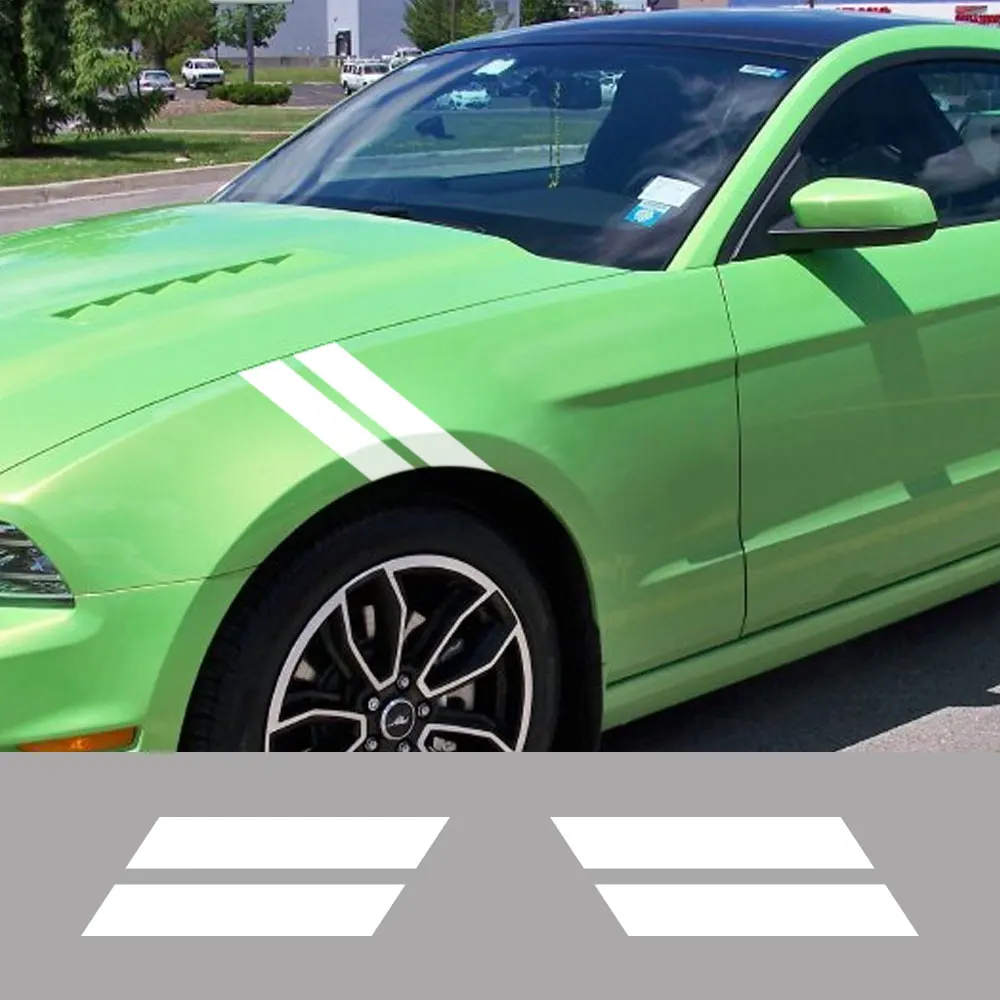 Car Double Bar Hood Fender Hash Mark Side For Ford Mustang GT500 GT350 GT Auto Graphics Stripes Sport Vinyl Decor Decal Kit